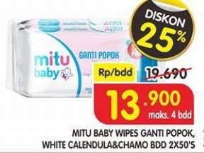 Promo Harga MITU Baby Wipes White Calendula, Chamo Bod per 2 pouch 50 pcs - Superindo
