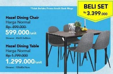 Promo Harga HAZEL Dining Chair + Table Set  - Carrefour