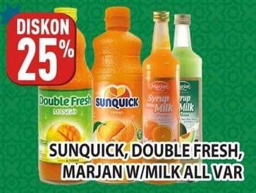Promo Harga Sunquick Minuman Sari Buah/Double Fresh Drink Concentrate/Marjan Syrup with Milk  - Hypermart