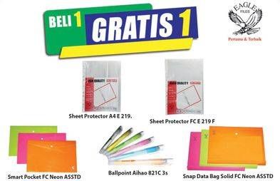 Promo Harga EAGLE Sheet Protector/Snap Bag FC V Asstd/Smart Pocket FC Neon Asstd/Ballpoint Aihao  - Hari Hari