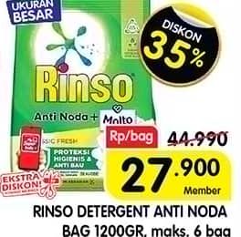 Promo Harga Rinso Anti Noda Deterjen Bubuk 1200 gr - Superindo