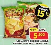 Promo Harga Kusuka Keripik Singkong Ayam Lada Hitam, Barbeque, Chili Lemon 60 gr - Superindo