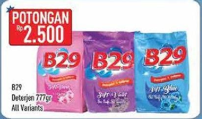 Promo Harga B29 Detergent + Softener Soft Blue, Soft Pink, Soft Violet 777 gr - Hypermart