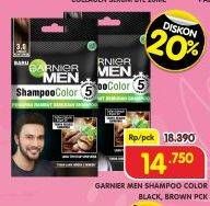 Promo Harga Garnier Men Shampoo Color Hitam Alami, Coklat Kehitaman 10 ml - Superindo