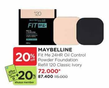 Promo Harga Maybelline Fit Me 24 Hour Oil Control Powder Foundation Refill 120 Classic Ivory  - Watsons