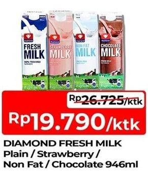Promo Harga Diamond Fresh Milk Plain, Non Fat, Chocolate, Strawberry 946 ml - TIP TOP