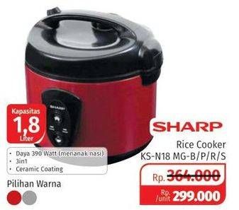 Promo Harga SHARP KS-N18MG | Rice Cooker 1.8ltr BL, PK, RD, SL  - Lotte Grosir