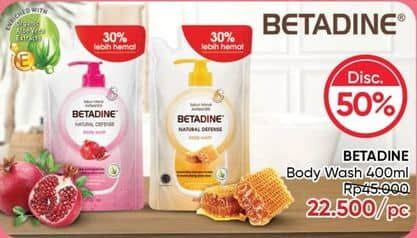 Promo Harga Betadine Natural Defense Body Wash Refreshing Pomegranate And Moisturising Aloe Vera, Manuka Honey Moisturising Aloe Vera 400 ml - Guardian