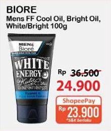 Promo Harga Biore Mens Facial Foam Double Scrub Cool Oil Clear, Bright Oil Clear, White Energy 100 gr - Alfamart