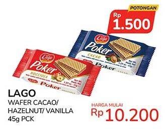 Promo Harga LAGO Poker Wafer Cocoa, Hazelnut, Vanilla 45 gr - Indomaret