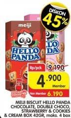Promo Harga Meiji Hello Panda Biscuit Chocolate, Cookies And Cream, Double Chocolate, Strawberry 45 gr - Superindo
