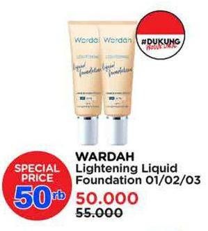 Promo Harga Wardah Lightening Liquid Foundation 02 Beige, 03 Ivory, 01 Light Beige 25 ml - Watsons