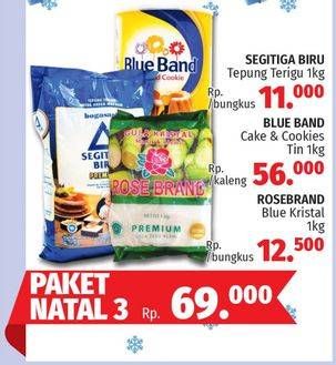 Promo Harga Segitiga Biru Tepung Terigu + Blue Band Cake & Cookies + Rosebrand Blue Kristal  - LotteMart