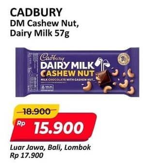 Promo Harga Cadbury Dairy Milk Cashew Nut, Original 57 gr - Alfamart