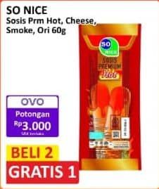 Promo Harga So Nice Sosis Siap Makan Premium Hot, Keju, Original, Smoked Bratwurst 60 gr - Alfamart