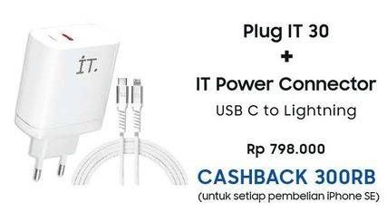 Promo Harga IT Plug IT 30 Wall Charger 30W + Power Connector USB C To Lightning Cable  - Erafone