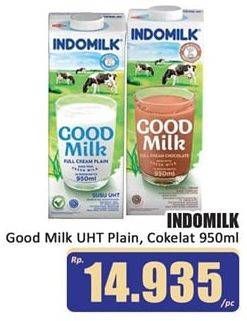 Promo Harga INDOMILK Susu UHT Full Cream Plain, Cokelat 950 ml - Hari Hari