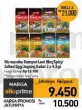Promo Harga Mamasuka Rumput Laut Panggang BBQ, Pedas, Salted Egg, Jagung Bakar per 2 bungkus 4 gr - Carrefour