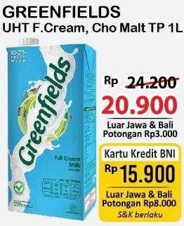 Promo Harga Greenfields UHT Choco Malt, Full Cream 1000 ml - Alfamart