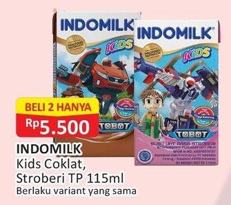 Promo Harga INDOMILK Susu UHT Kids Cokelat, Stroberi per 2 pcs 115 ml - Alfamart