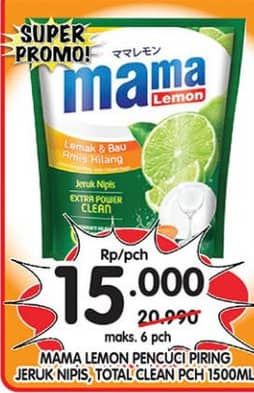 Promo Harga Mama Lemon Cairan Pencuci Piring Total Clean, Jeruk Nipis 1600 ml - Superindo