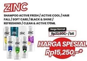 Promo Harga Zinc Shampoo Active Fresh Lemon, Men Active Cool, Hair Fall Treatment, Soft Care, Black Shine, Refreshing Cool, Clean Active 170 ml - Carrefour