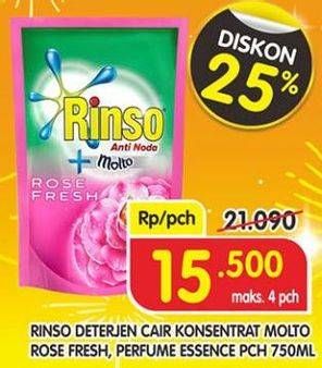 Promo Harga RINSO Anti Noda + Molto Liquid Detergent Rose Fresh, Perfume Essence 750 ml - Superindo