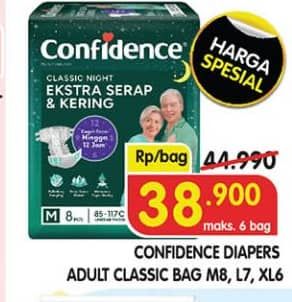 Promo Harga Confidence Adult Classic Night Ekstra Serap & Kering M8, L7, XL6 6 pcs - Superindo