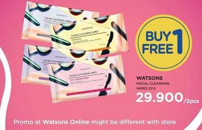Promo Harga WATSONS Facial Cleansing Wipes 3 in 1 Micellar Water per 2 pouch 20 pcs - Watsons
