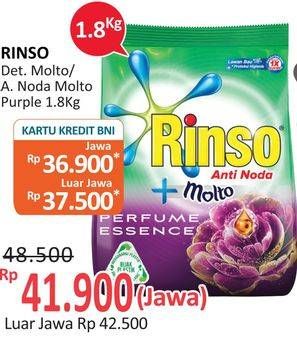 Promo Harga RINSO Anti Noda Deterjen Bubuk + Molto Purple Perfume Essence 1800 gr - Alfamidi
