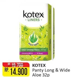 Promo Harga Kotex Fresh Liners Longer & Wider Scented Aloevera 32 pcs - Alfamart