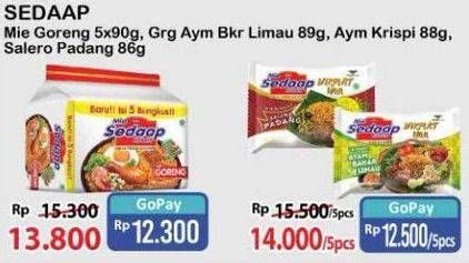 Promo Harga Sedaap Mie Goreng Ayam Bakar Pedas Limau, Ayam Krispi, Salero Padang per 5 pcs 86 gr - Alfamart