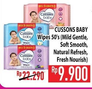 Promo Harga Cussons Baby Wipes Mild Gentle, Soft Smooth, Naturally Refreshing, Fresh Nourish 50 sheet - Hypermart
