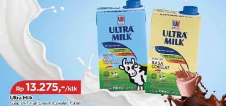 Promo Harga Ultra Milk Susu UHT Full Cream, Coklat 750 ml - TIP TOP
