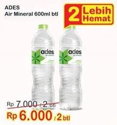 Promo Harga ADES Air Mineral per 2 botol 600 ml - Indomaret