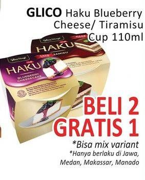 Promo Harga Glico Haku Blueberry Cheesecake Cup, Tiramisu Cup 110 ml - Alfamidi