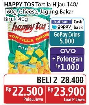 Promo Harga Happy Tos Tortilla Chips Hijau, Nacho Cheese, Jagung Bakar/Roasted Corn 140 gr - Alfamidi