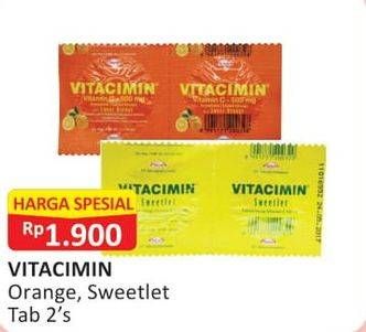 Promo Harga VITACIMIN Vitamin C - 500mg Sweetlets (Tablet Hisap) Orange, Sweetless 2 pcs - Alfamart