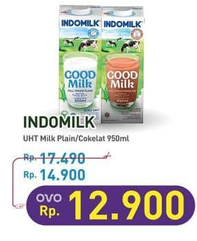 Promo Harga Indomilk Susu UHT Cokelat, Full Cream Plain 950 ml - Hypermart