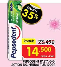 Promo Harga Pepsodent Pasta Gigi Action 123 Herbal 190 gr - Superindo