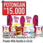 Promo Harga SLIM & FIT Powder Milk Chocolate, Vanilla per 6 sachet 54 gr - Hypermart
