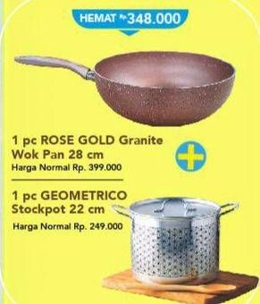 Promo Harga Rose Gold Granite Wok Pan 28cm + Geometrico Stockpot 22cm  - Carrefour