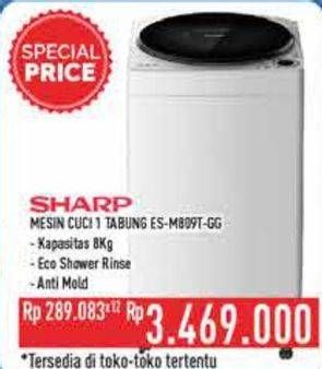 Promo Harga Sharp ES-M809T-GG | Washing Machine Top Loading 8kg  - Hypermart