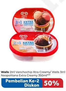 Promo Harga WALLS Ice Cream Chocolate Vanilla With Chocolate Chip, Neopolitana 350 ml - Carrefour