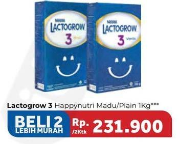 Promo Harga LACTOGROW 3 Susu Pertumbuhan Madu, Plain per 2 box 1 kg - Carrefour