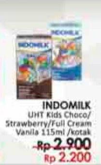 Promo Harga INDOMILK Susu UHT Kids Cokelat, Stroberi, Full Cream, Vanila 115 ml - LotteMart