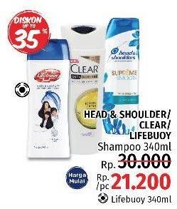 Promo Harga HEAD & SHOULDERS/LIFEBUOY/CLEAR Shampoo 340ml  - LotteMart