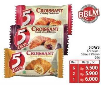 Promo Harga 5 DAYS Croissant All Variants 60 gr - Lotte Grosir
