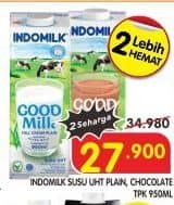 Promo Harga Indomilk Susu UHT Full Cream Plain, Cokelat 950 ml - Superindo