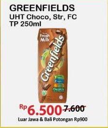Promo Harga Greenfields UHT Strawberry, Full Cream, Chocolate, Choco Malt 250 ml - Alfamart